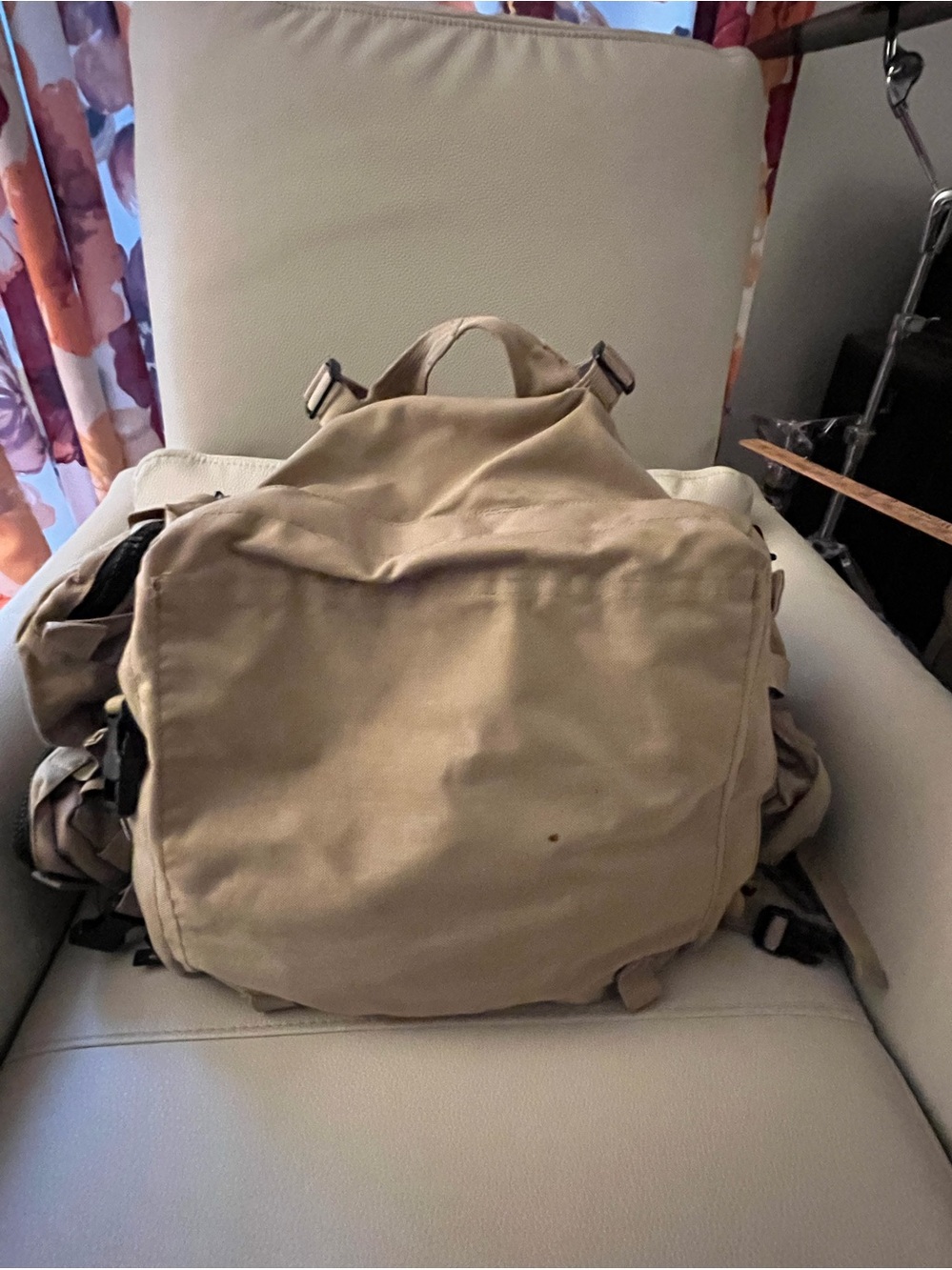 Vintage Khaki Canvas Rusk Sack Military Style Large Backpack